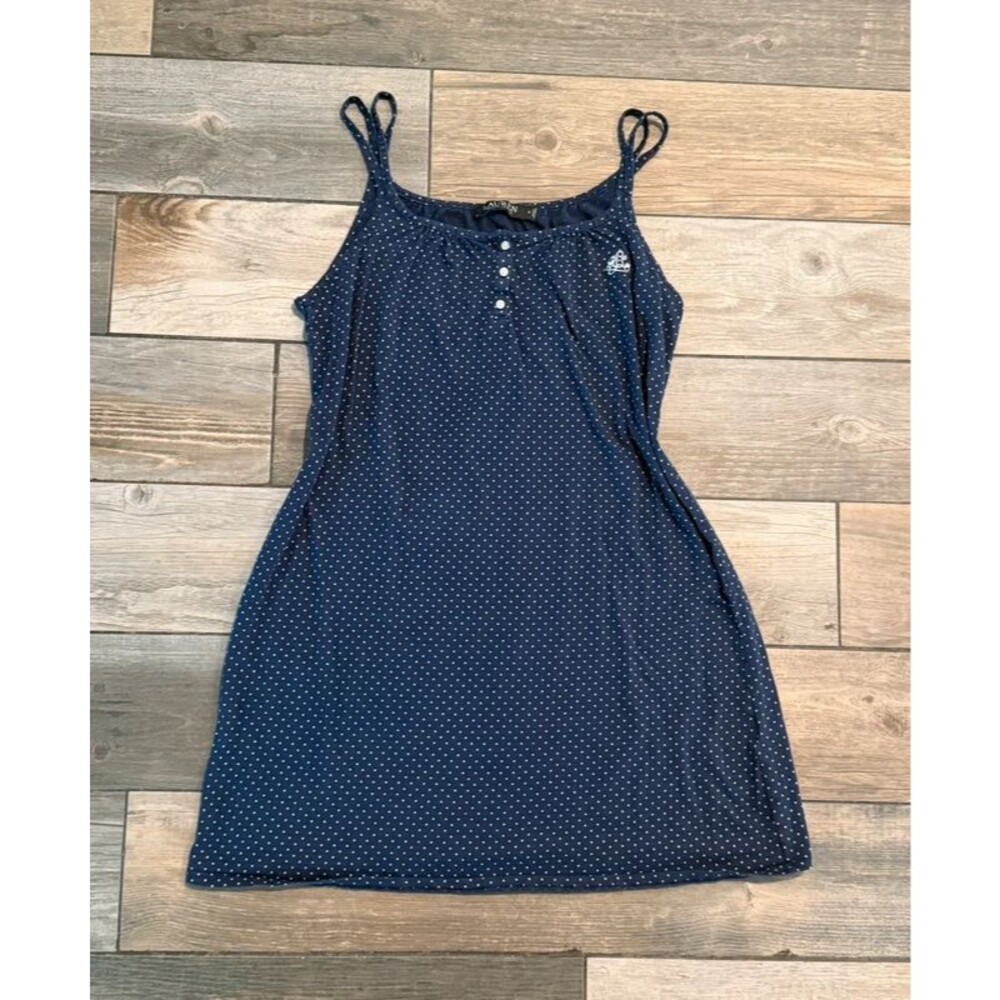Ralph Lauren Cotton Blue Polka Dot Nightgown with Stitched Logo